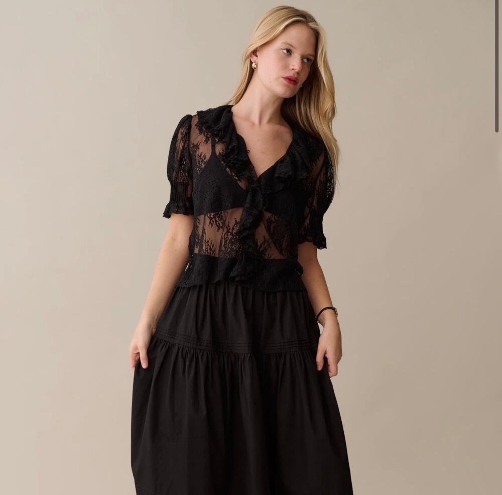 New few Moda Sorella Sora lace  black Top blouse $172 size S